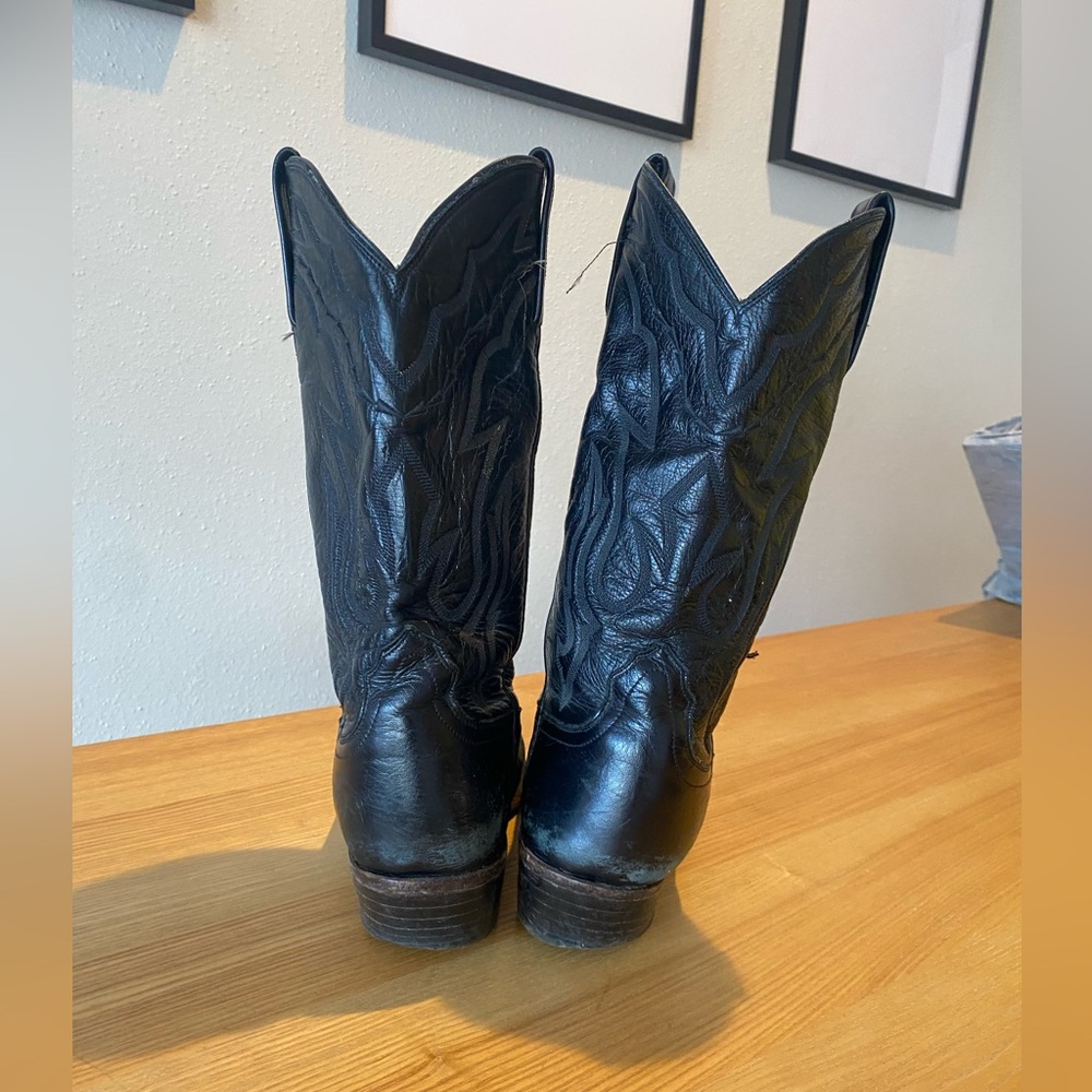 (SOLD) Vintage WIDE Lucchese Black Leather Mid-calf cowboy boots - Picture 4 of 9